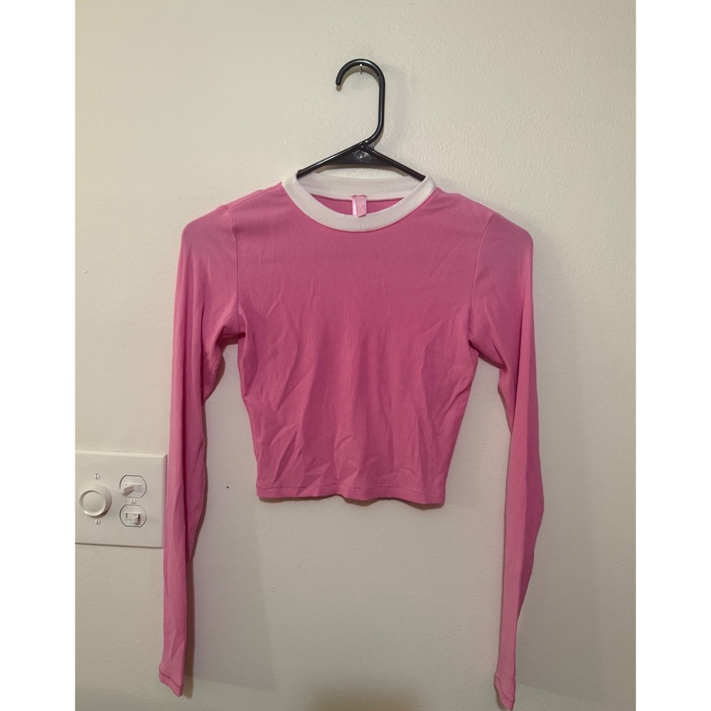 Skims Soft Lounge Ringer Long Sleeve Crop Top Blush Multi Size XS NWOT